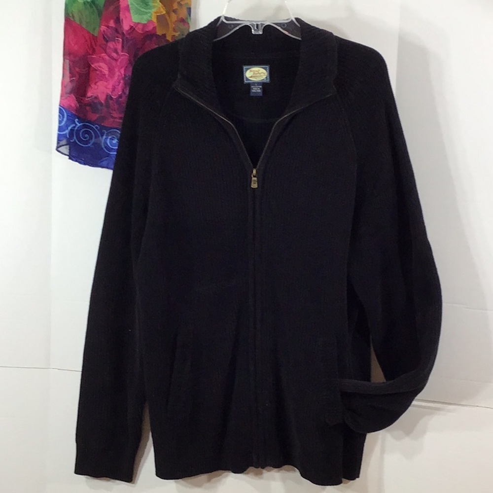 Tommy Bahama black full zip cotton cardigan L